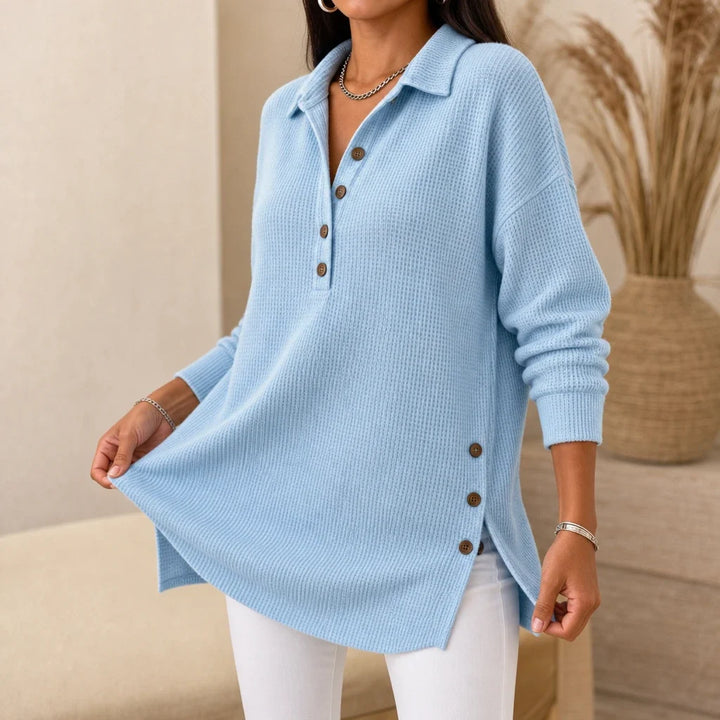 Langarm-Tunika-Pullover in Waffelstrick