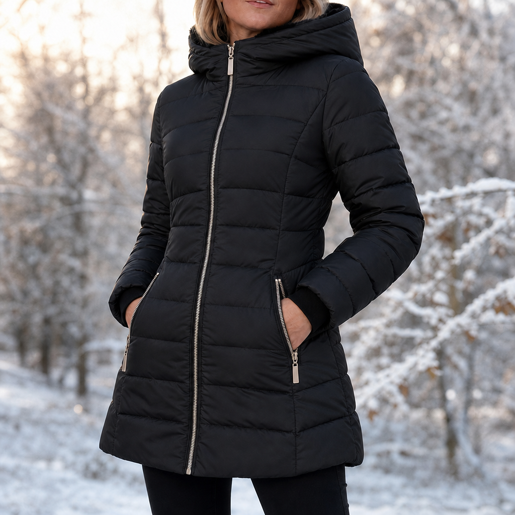 Damen Winterjacke Mittellang Mit Plüsch Und Kapuze