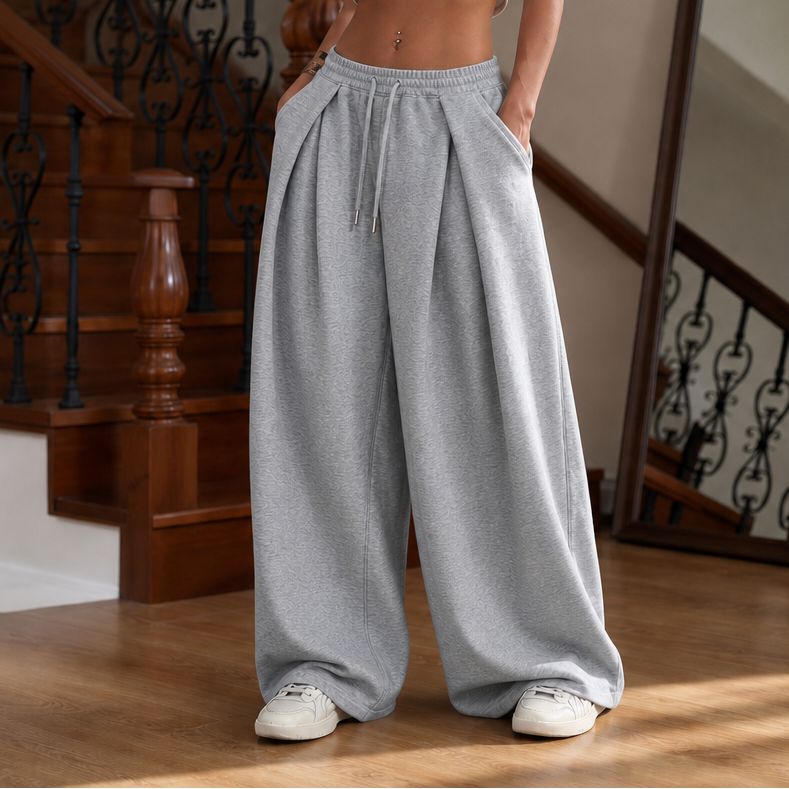Damen Jogginghose Mit Falten Und Weitem Bein