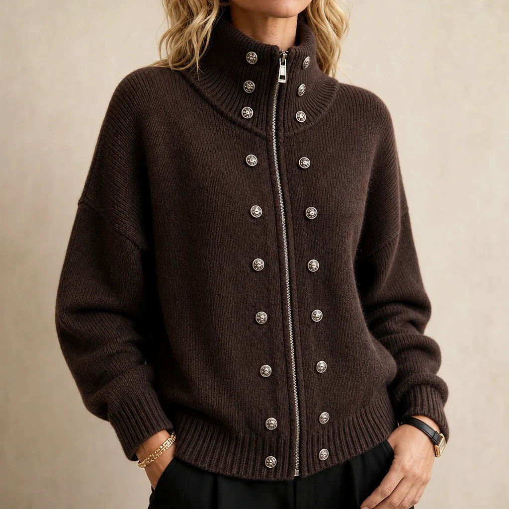 Zweireihige Strickjacke mit Stehkragen