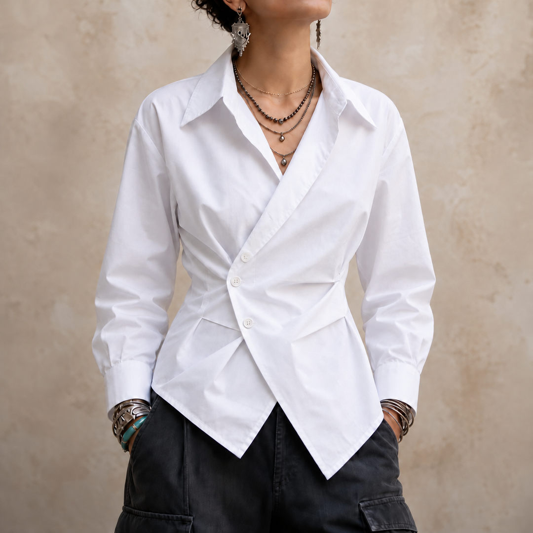 Vela | Baumwollbluse mit Twist-Detail und Wrap-Hem