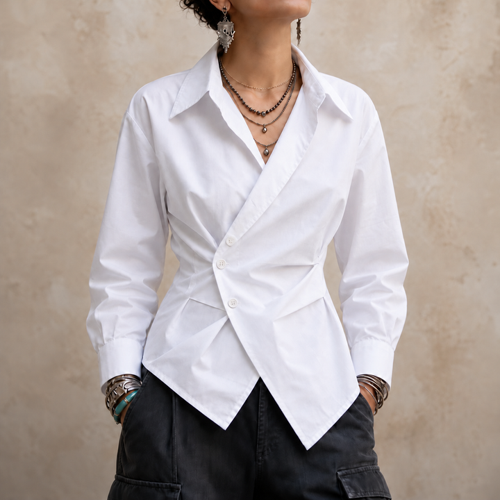 Vela | Baumwollbluse mit Twist-Detail und Wrap-Hem