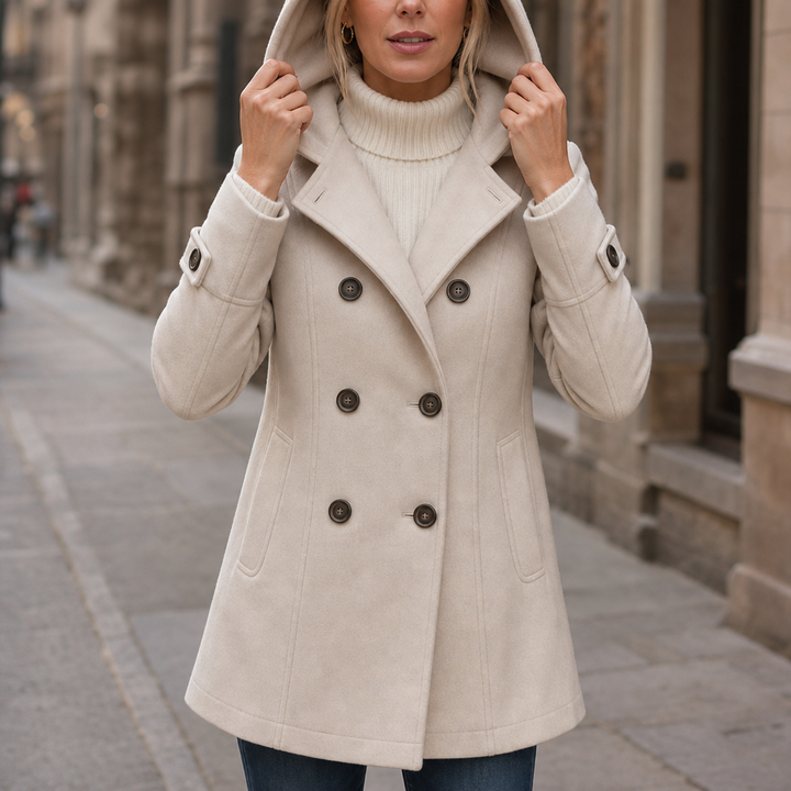 Damen Doppelreihiger Peacoat Mit Kapuze