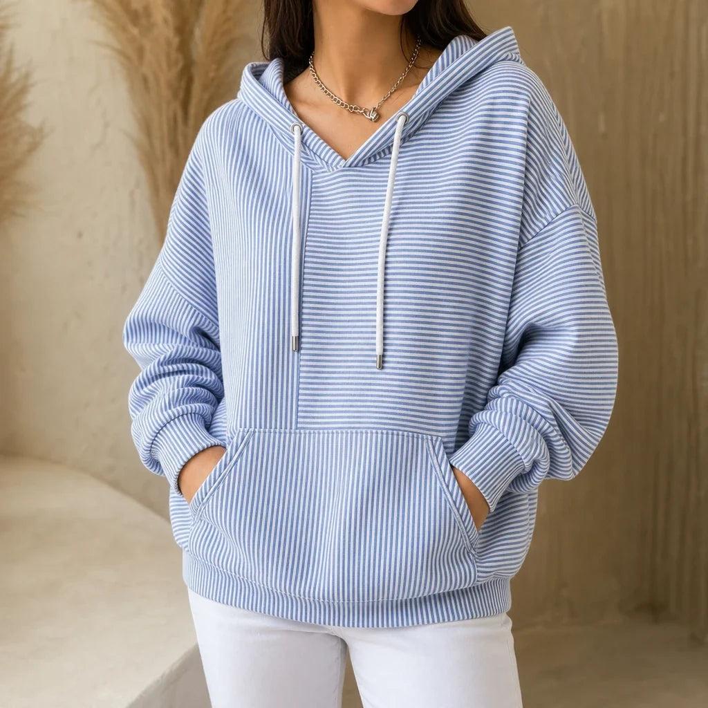 Sudadera con capucha, estampado de rayas y cordón ajustable