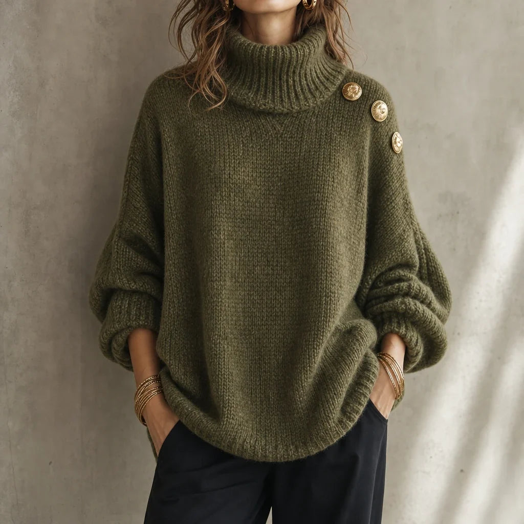 Strickpullover mit Rollkragen und Zierknöpfen an der Schulter
