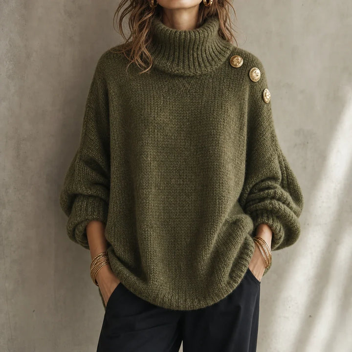 Strickpullover mit Rollkragen und Zierknöpfen an der Schulter
