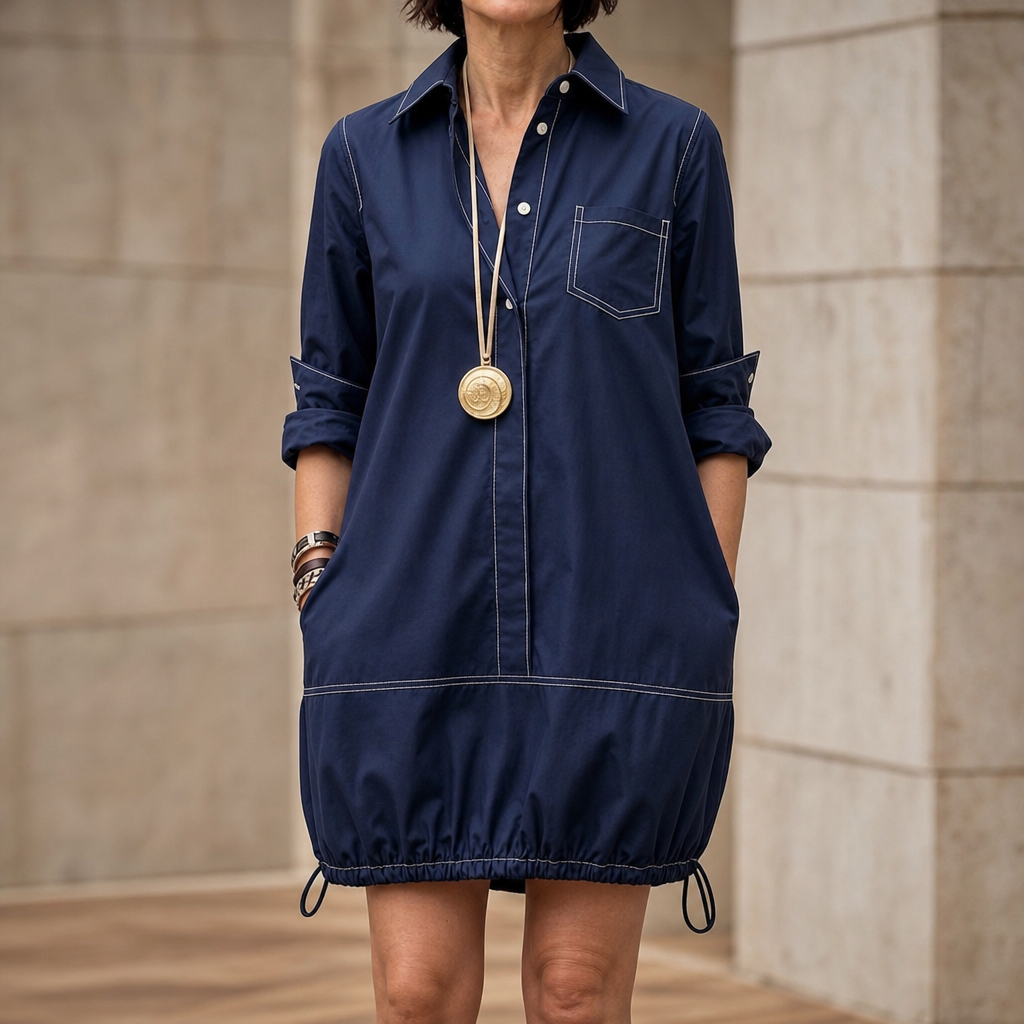 Damen Midikleid mit Reverskragen und Halbarm