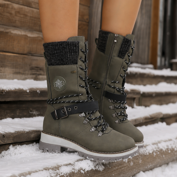 Damen Schneestiefel kniehoch gefüttert mit verstellbarer Schnürung
