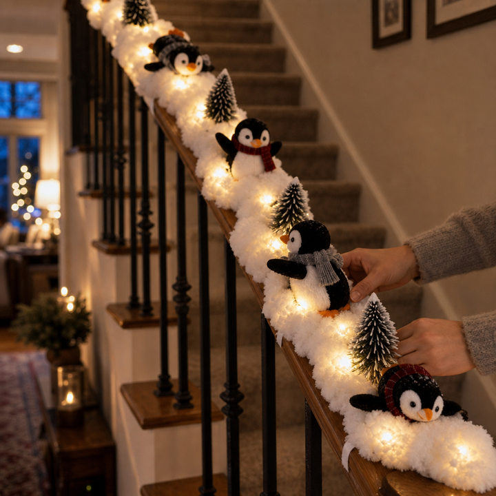 Treppen Girlande Pinguin Mit Kunstschnee