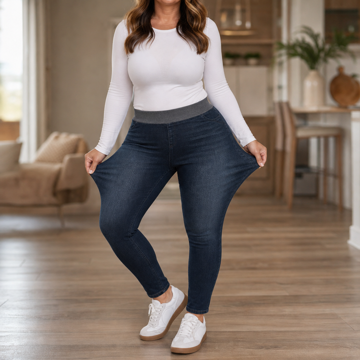 Damen Jeans Hohe Taille Stretch Zum Reinschlüpfen