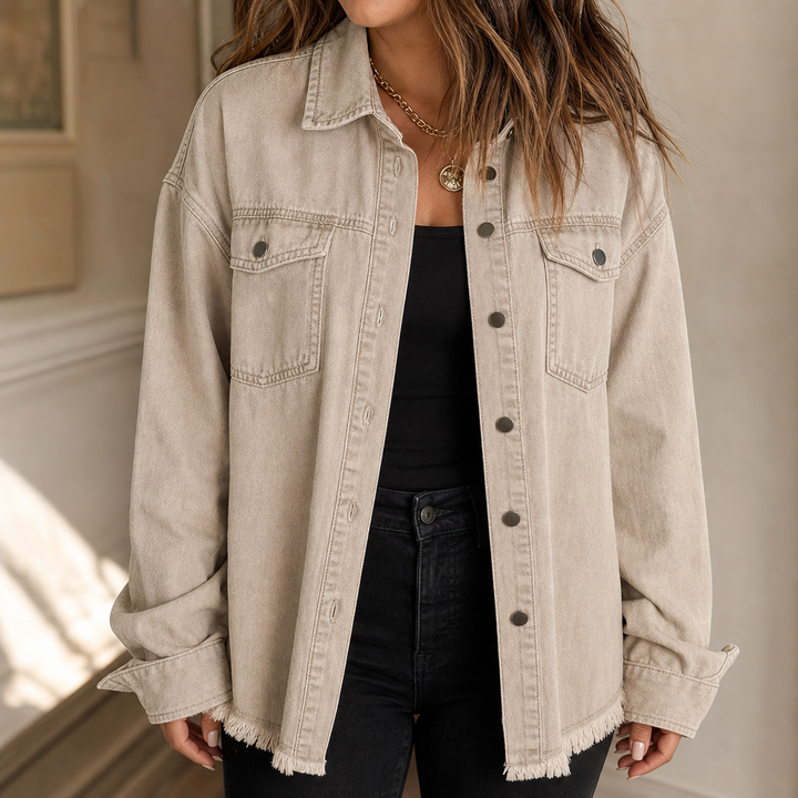 Damen Jeansjacke Mit Fransensaum Vintage Waschung
