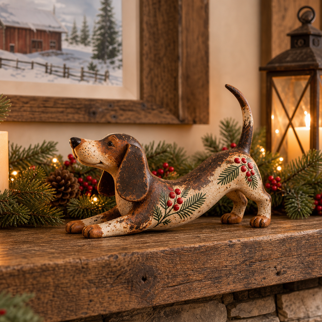 Holly Hound Dackel-Weihnachtsfigur aus Resin