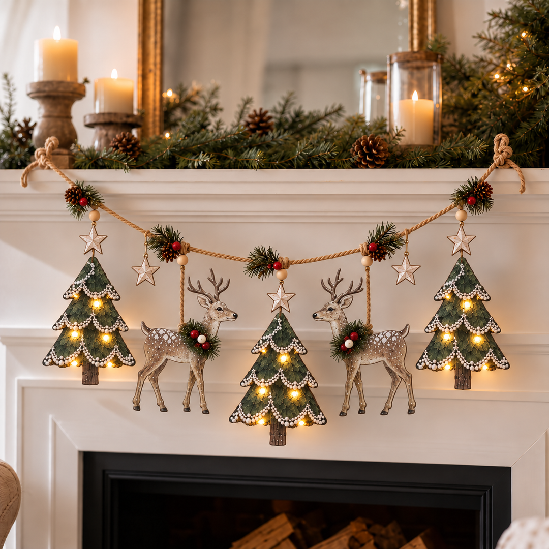 Woodland Glow | Weihnachts-Girlande mit Tannenzapfen und Hirsch