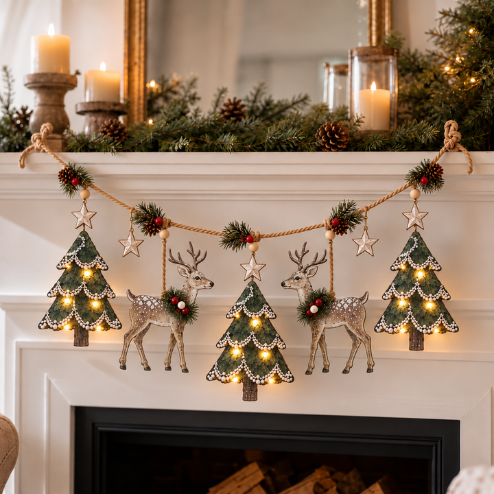 Woodland Glow | Weihnachts-Girlande mit Tannenzapfen und Hirsch