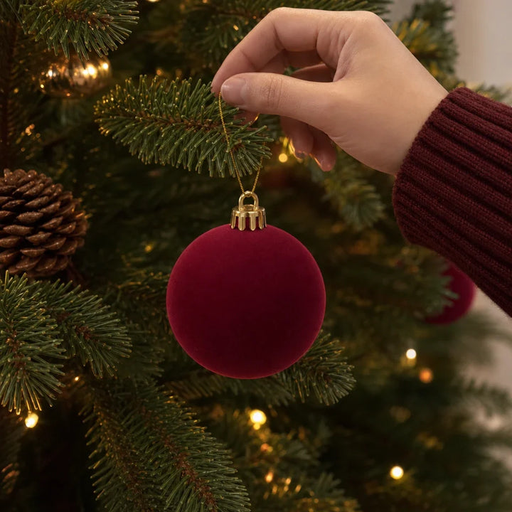 Set of 12 velvet Christmas baubles