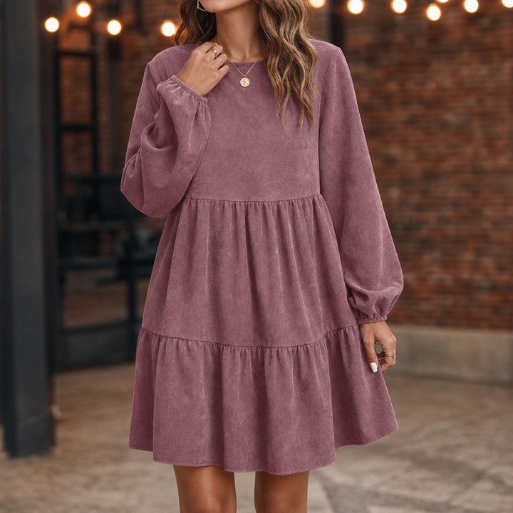 Damen Kleid Langarm Volants Gestuft