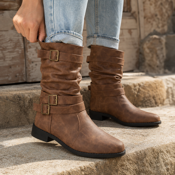 Damen Slouchy Stiefel Wadenhoch Mit Schnalle