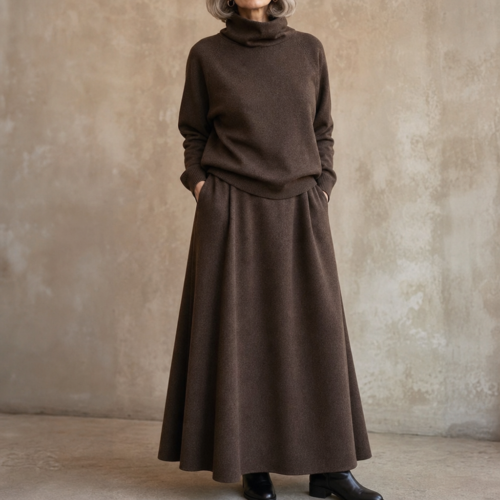 Damen Set Rollkragen Pullover Und Maxirock