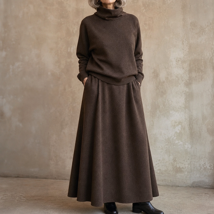 Damen Set Rollkragen Pullover Und Maxirock