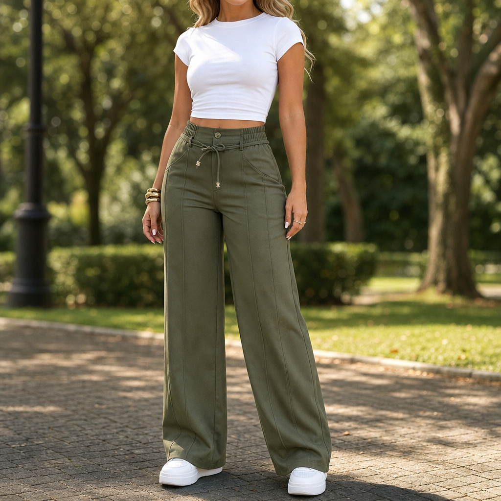 Damen Hose Hohe Taille Gerades Bein Mit Vorderer Naht