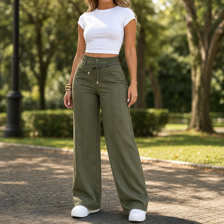 Damen Hose Hohe Taille Gerades Bein Mit Vorderer Naht