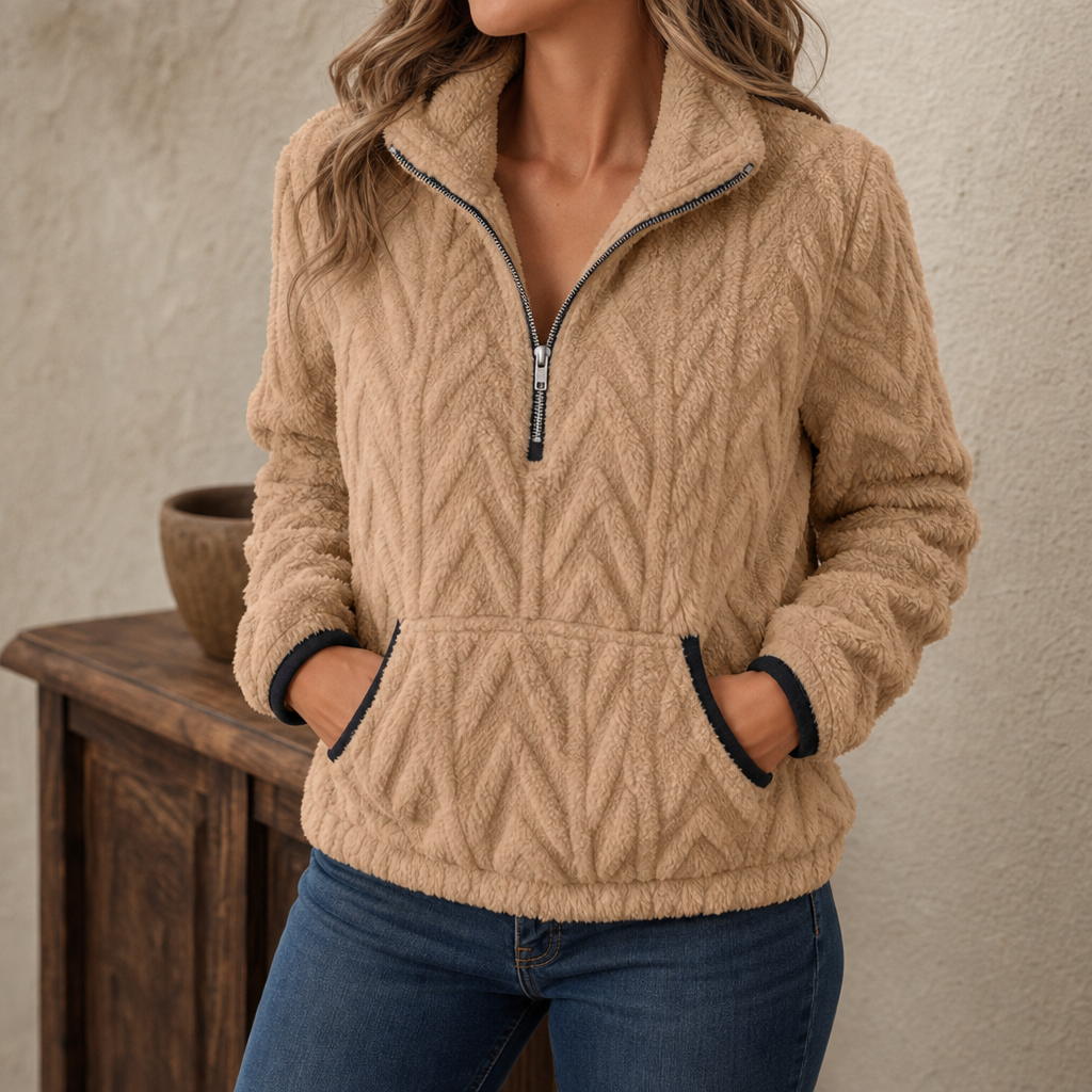 Plushly | Flauschiger Half-Zip Pullover mit Känguru-Tasche