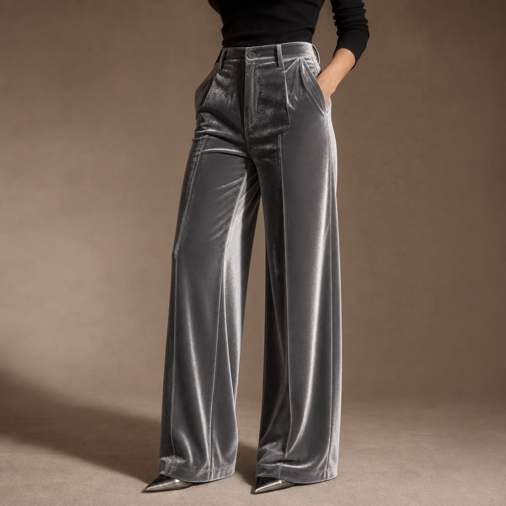 Damen Samthose Hohe Taille Weites Bein