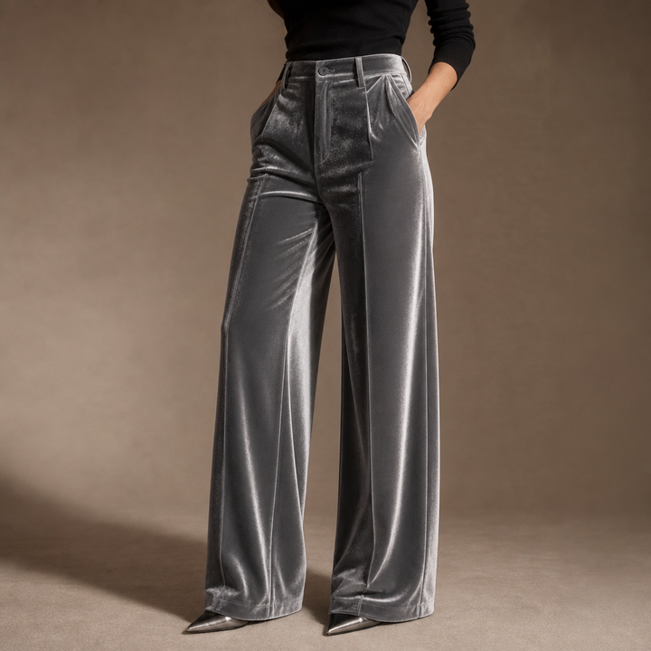 Damen Samthose Hohe Taille Weites Bein