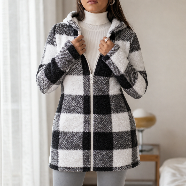 Damen Karo Hoodie-Jacke Mit Reißverschluss