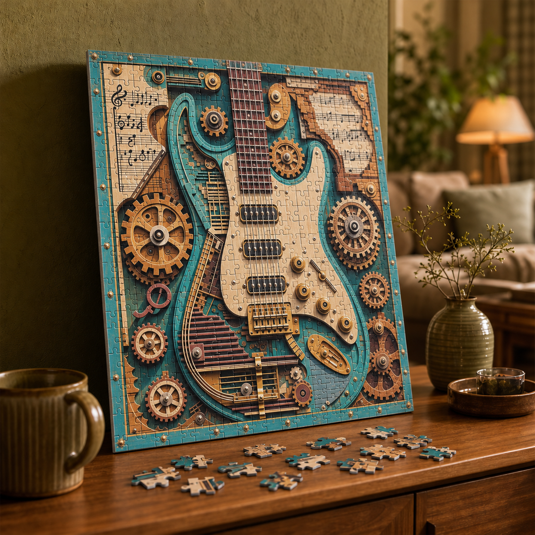 Gearwood | 3D-Holzpuzzle Steampunk-Gitarre