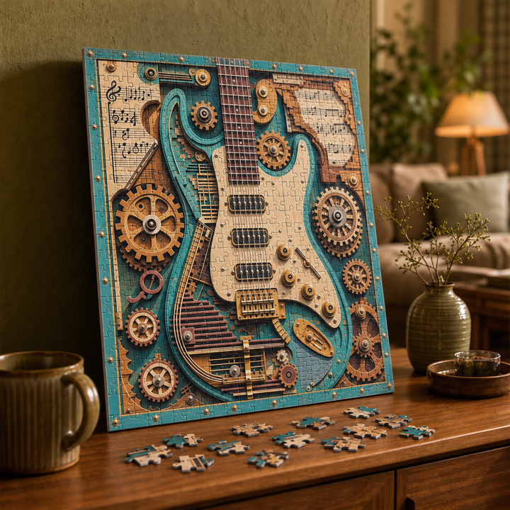 Gearwood | 3D-Holzpuzzle Steampunk-Gitarre