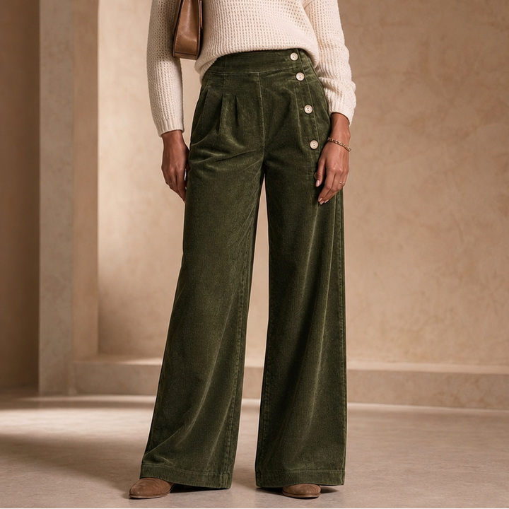 Cordelle | Cord-Hose mit asymmetrischem Knopfverschluss
