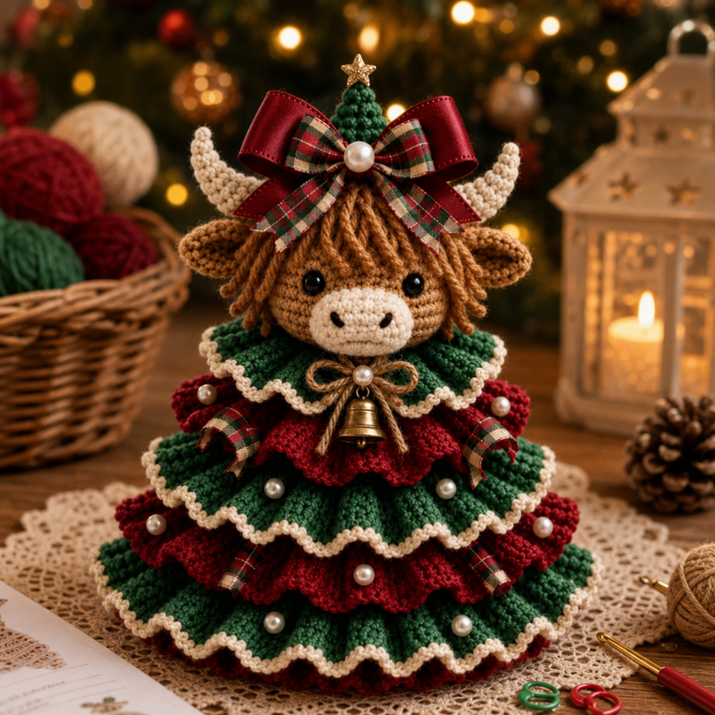 Weihnachtsornamente Set Gehäkelte Highland Kuh