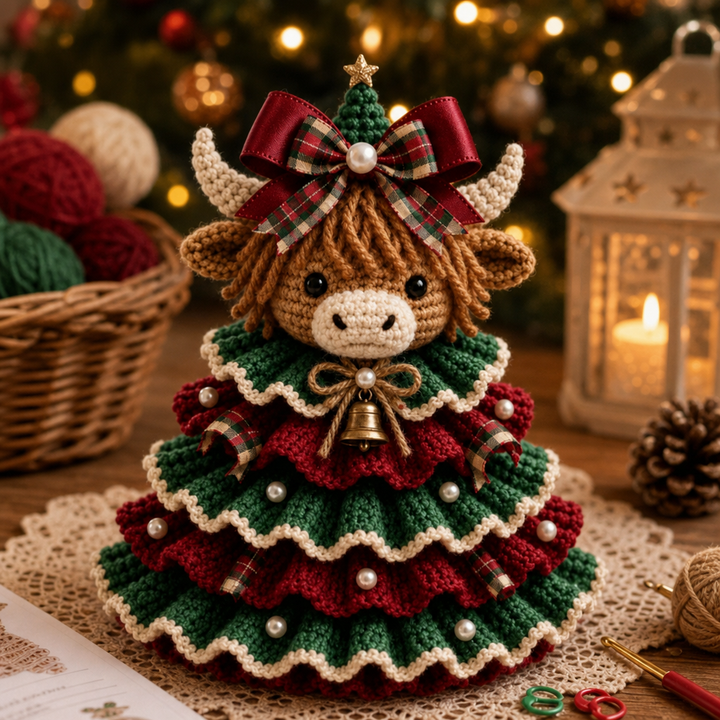 Weihnachtsornamente Set Gehäkelte Highland Kuh