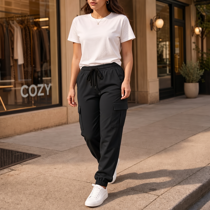 Damen Cargo Jogger Hohe Taille Weites Bein