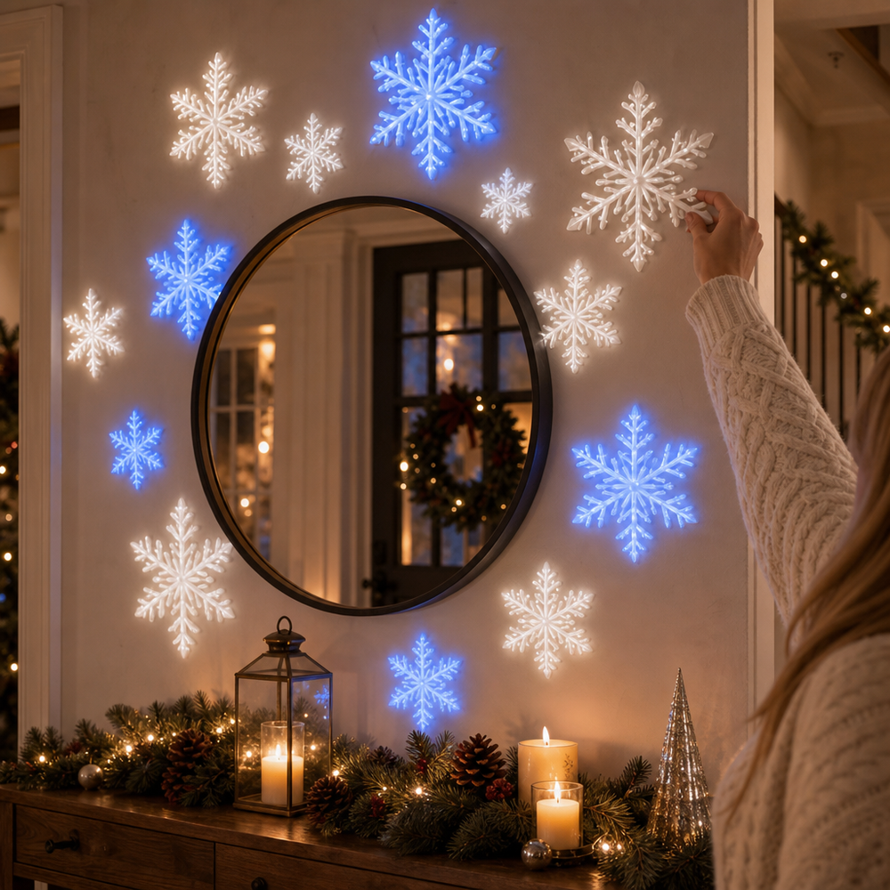 Wandsticker 3D Schneeflocken Nachleuchtend