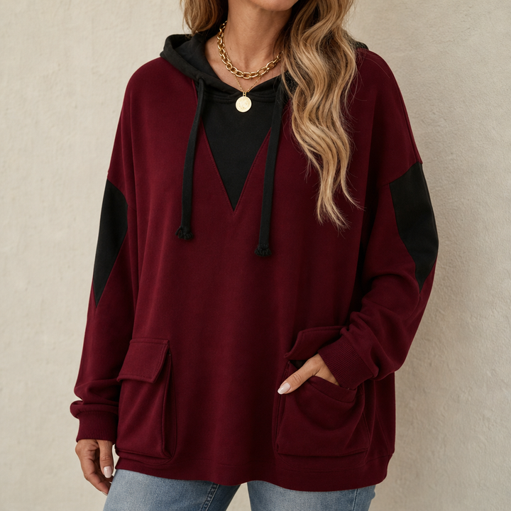 Vela | Oversized Hoodie mit V-Ausschnitt und Colorblock