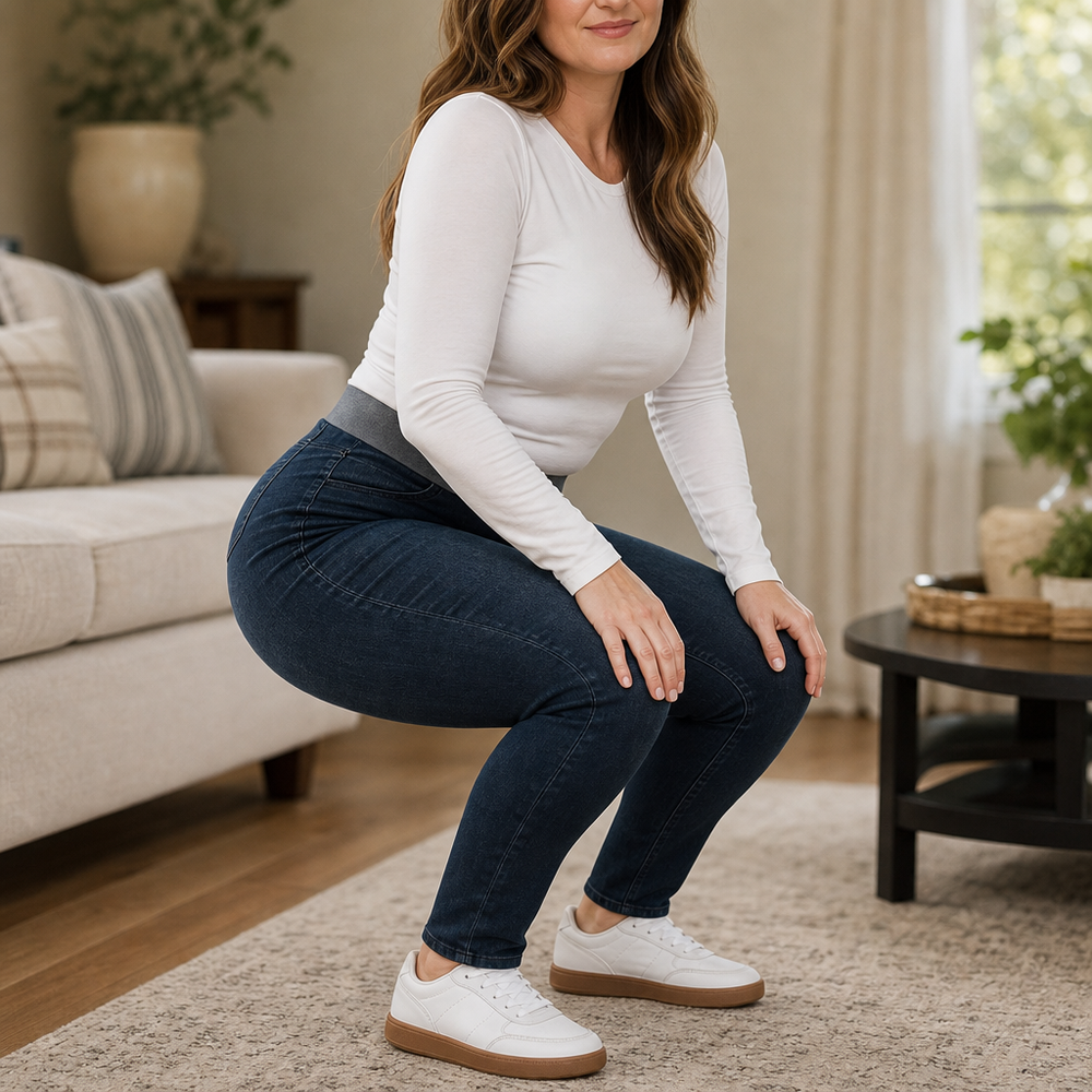 Damen Jeans Hohe Taille Stretch Zum Reinschlüpfen