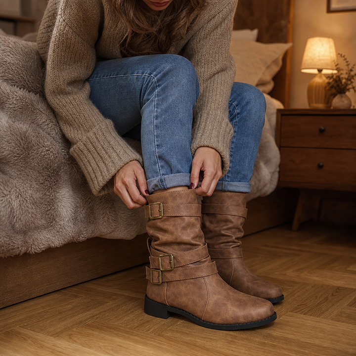 Damen Slouchy Stiefel Wadenhoch Mit Schnalle