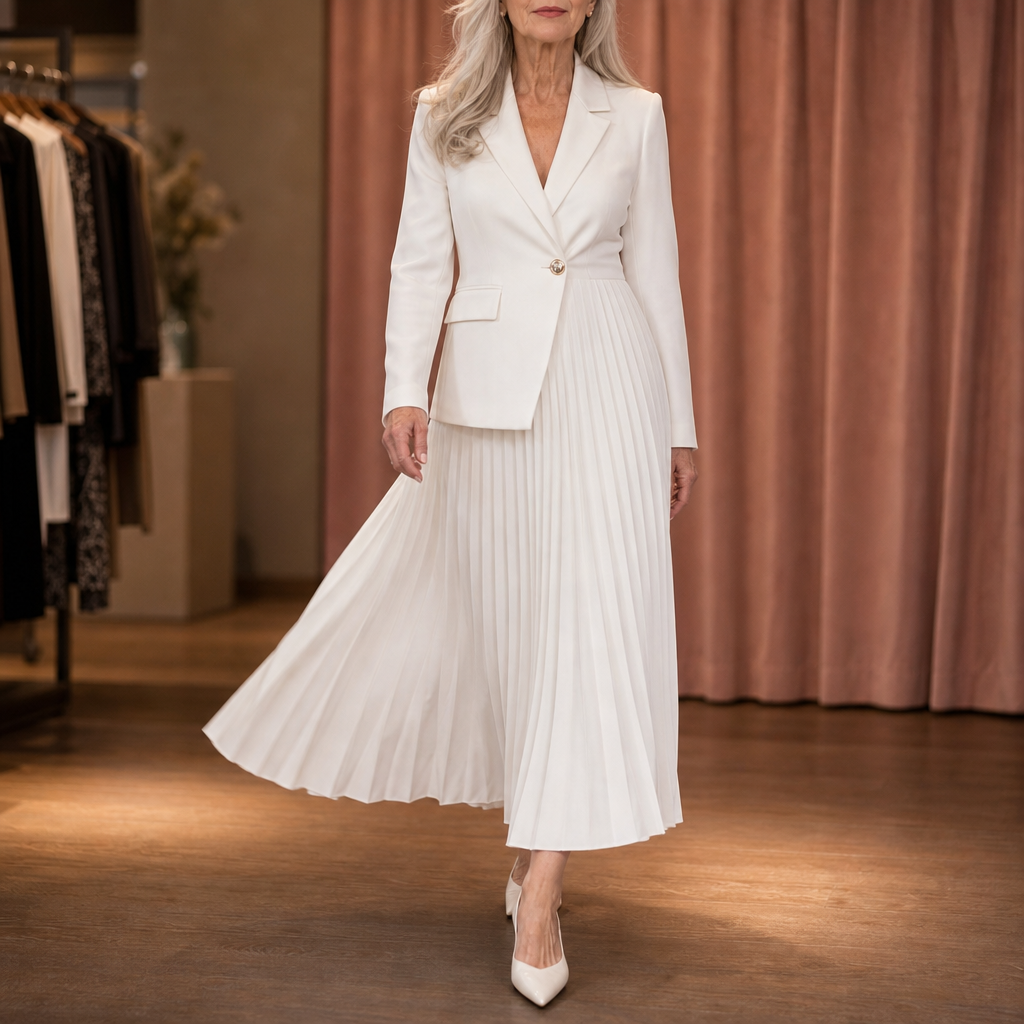 Damen Midikleid Mit Falten Und Knopfleiste