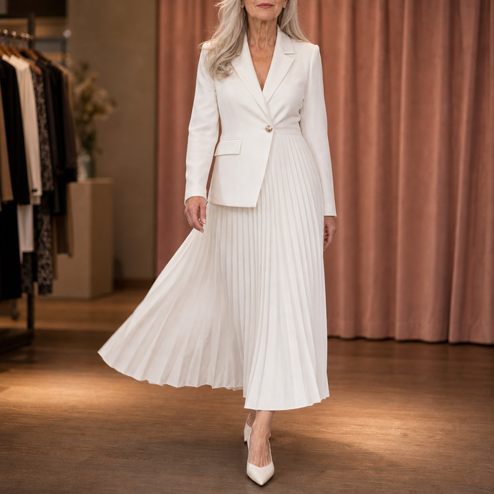 Damen Midikleid Mit Falten Und Knopfleiste