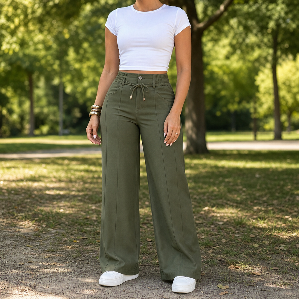 Damen Hose Hohe Taille Gerades Bein Mit Vorderer Naht