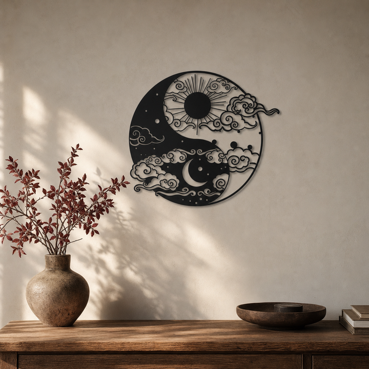 Solstice Balance | Metall-Wanddekoration mit Sonne und Mond