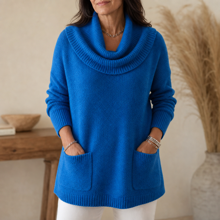 Damen Tunika Pullover Mit Wasserfallkragen