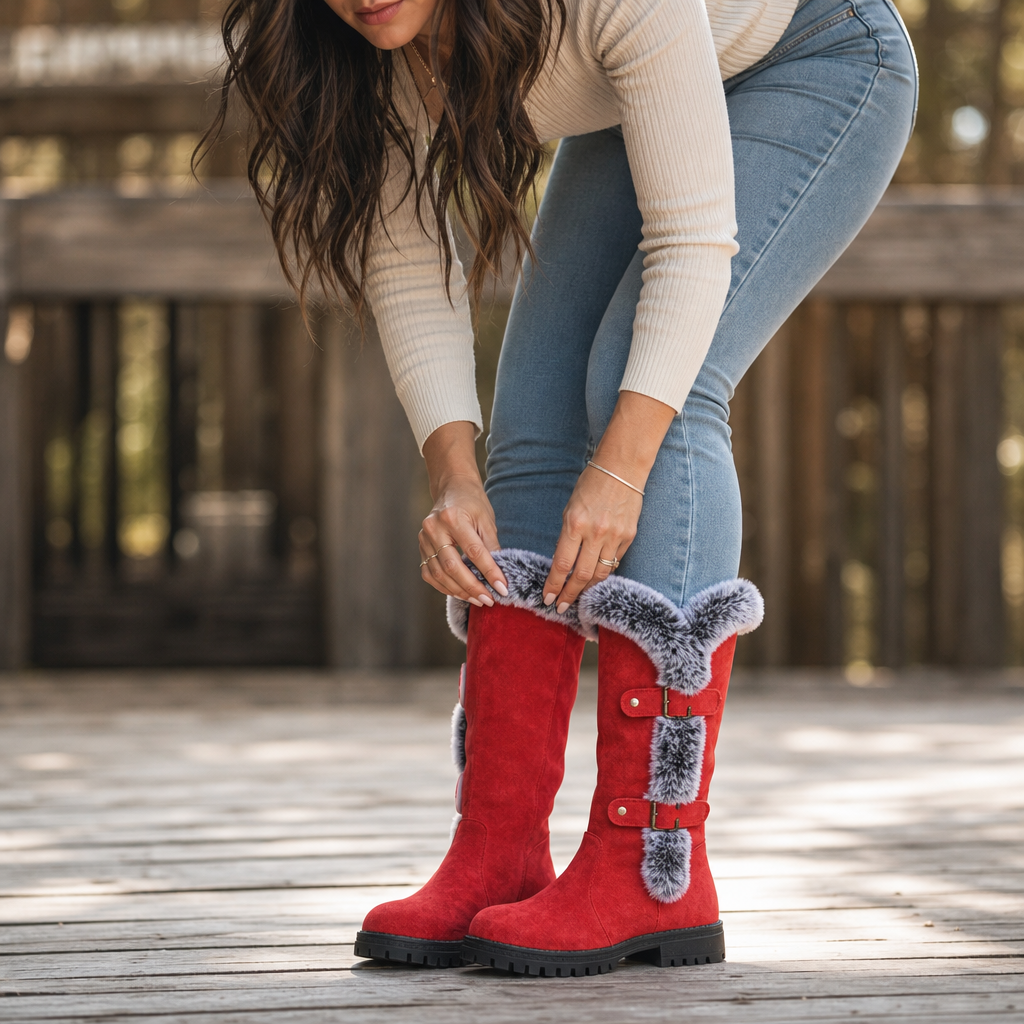 Frostella | Winterstiefel aus Veloursleder mit Fellbesatz