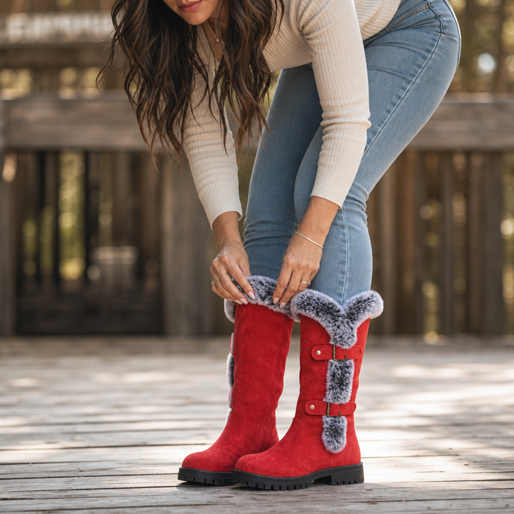 Frostella | Winterstiefel aus Veloursleder mit Fellbesatz