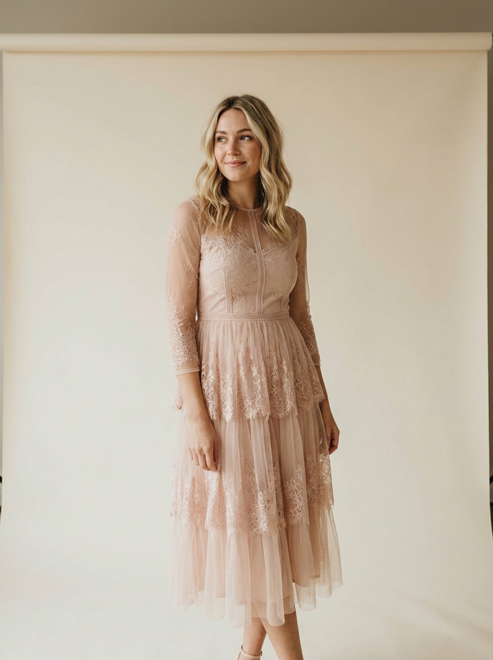 Mehrlagiges Spitzenkleid für Damen – Romantischer Vintage-Sommer-Look - hero