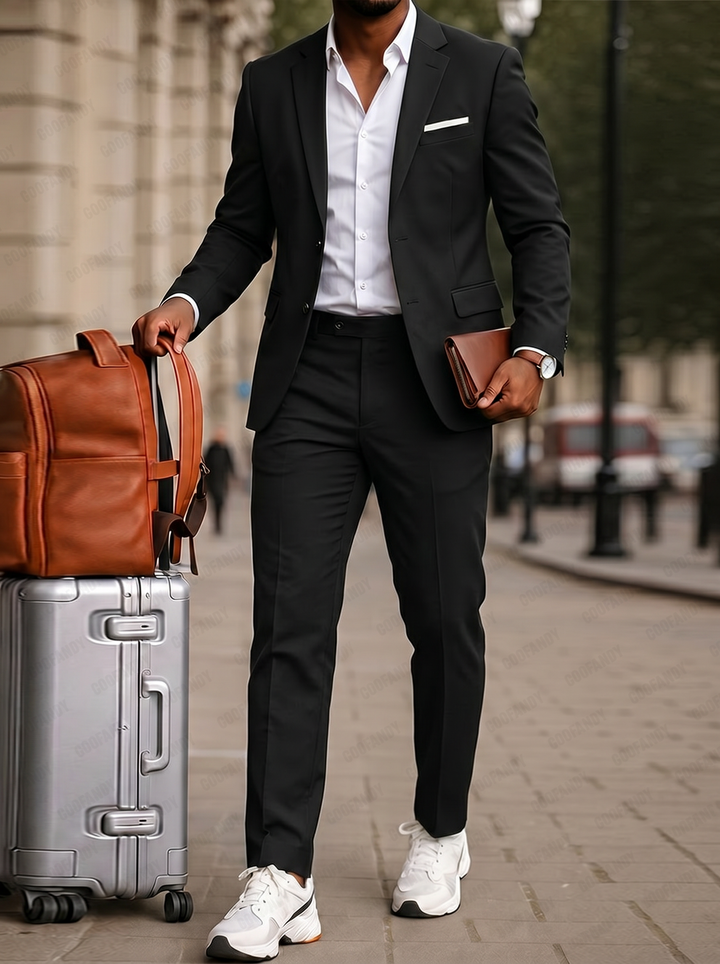 Men's Suit Blazer-Pants Set Smart-Casual with Side Stripes