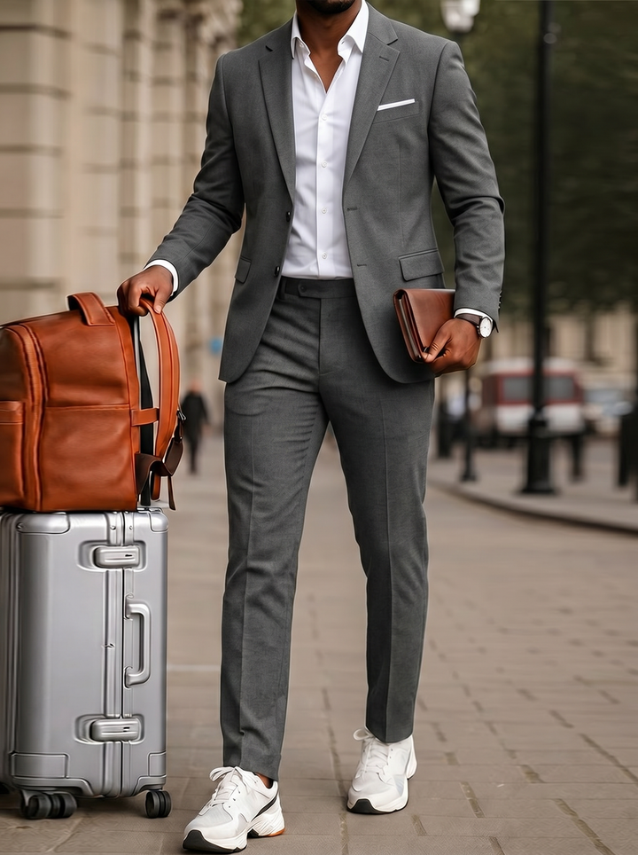 Men's Suit Blazer-Pants Set Smart-Casual with Side Stripes