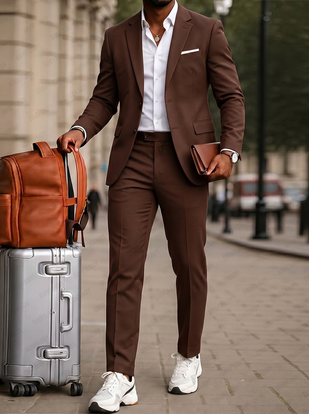 Men's Suit Blazer-Pants Set Smart-Casual with Side Stripes